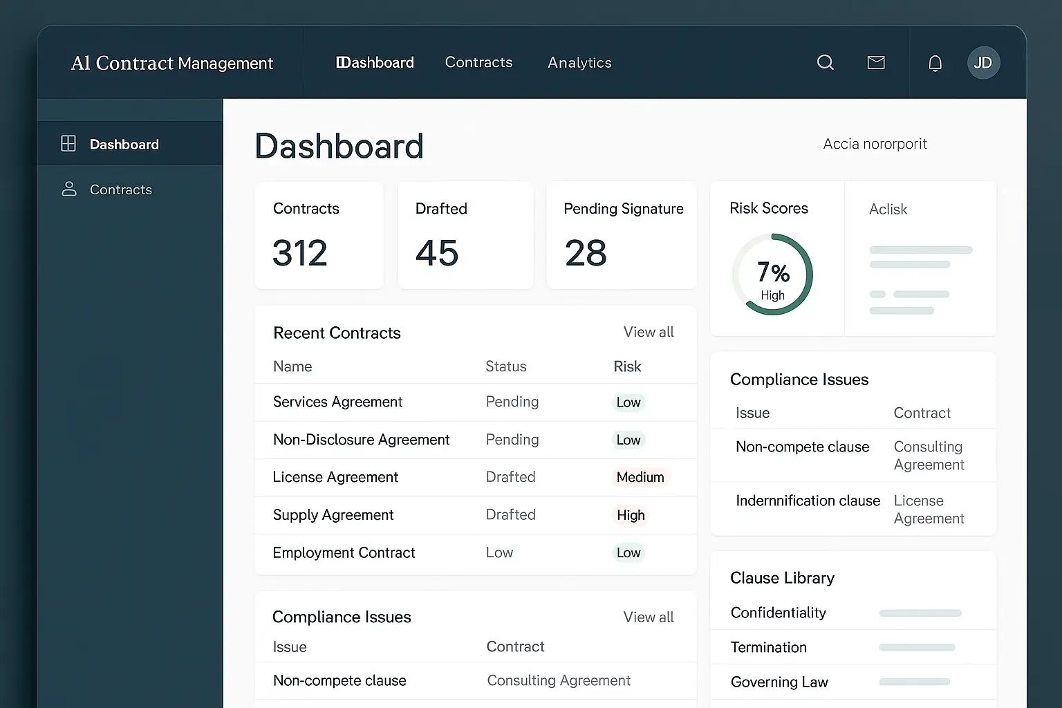 Legal document processing dashboard